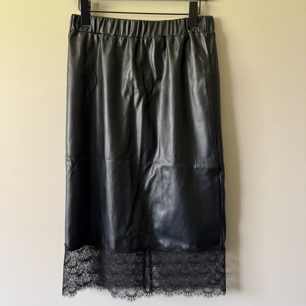 MICHAEL Michael Kors Lace-Trim Faux-Leather Skirt Black Size Small